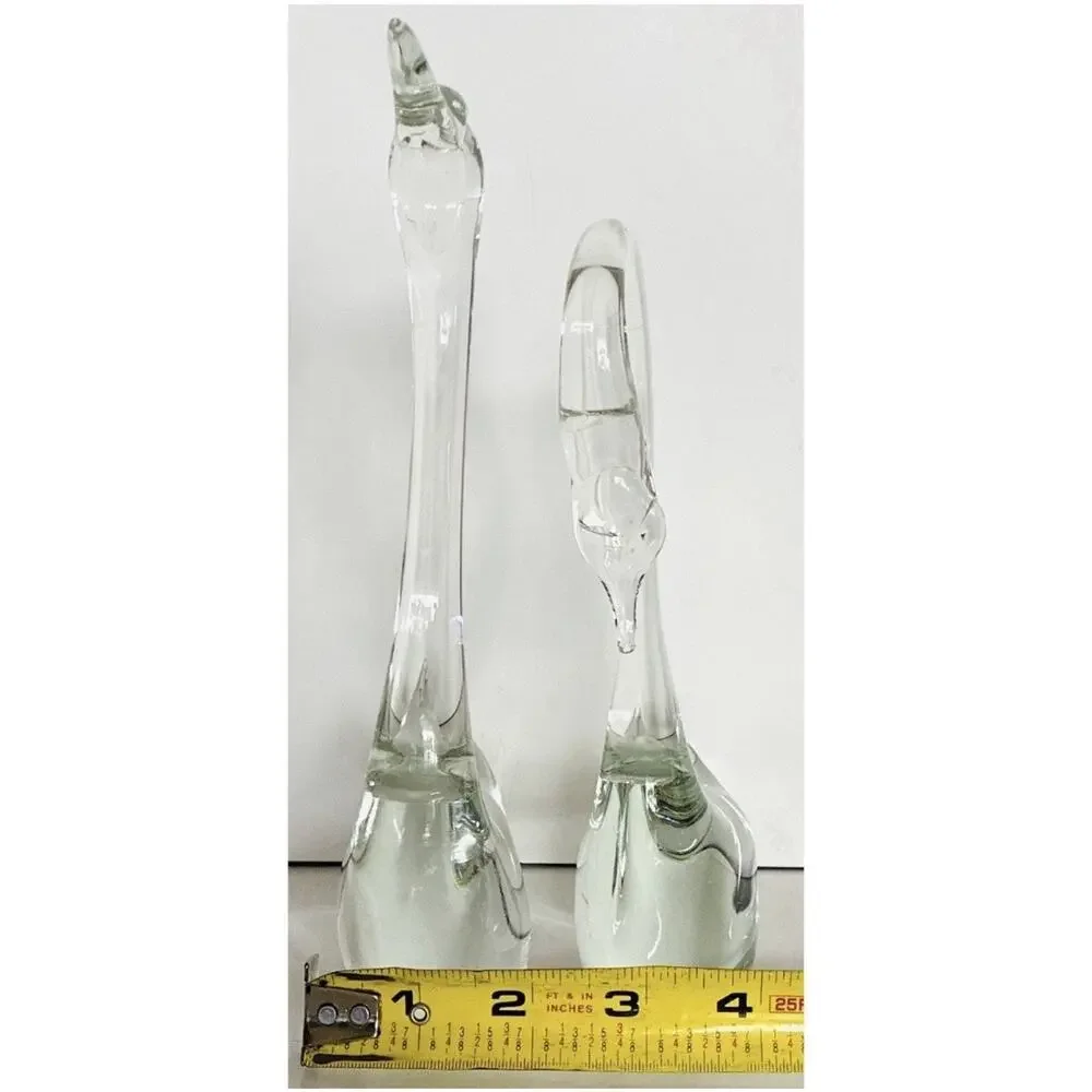 Vintage MCM Pair of Clear Hand Blown Glass Swans Smooth Pontil Quality Versatile